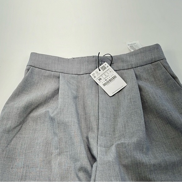 New Stradivarius Relaxed Dad Style Pant Pleat High Rise Gray 4 Wide Leg trouser - Picture 6 of 9